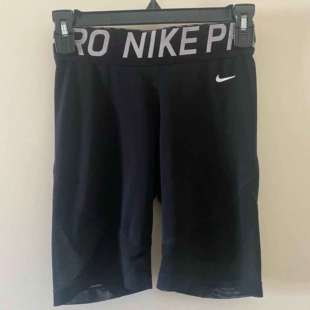 Nike Pro Mesh Trim Biker Shorts, Black, S‎
